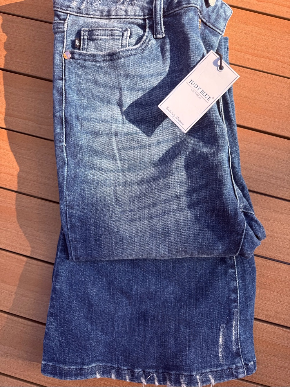 Judy Blue Women's Blue Flare Jeans with Distressed Detail - Picture 11 of 13